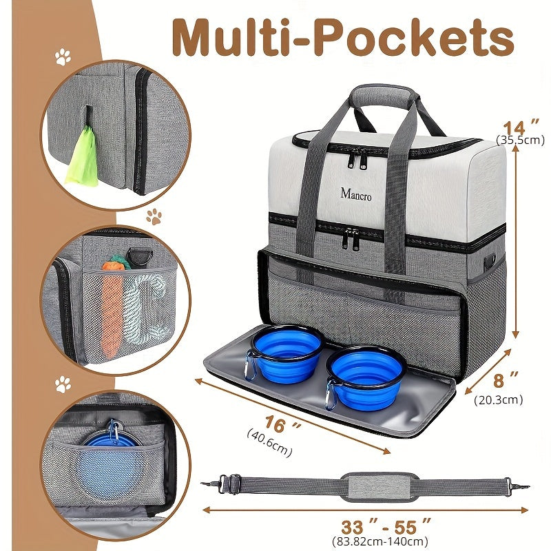 NNETM Dog Travel Bag Dual Layer with Bowls & Containers
