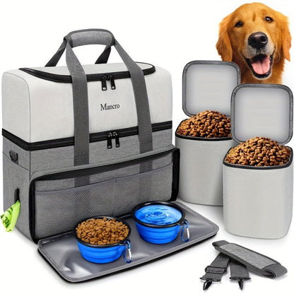 NNETM Dog Travel Bag Dual Layer with Bowls & Containers